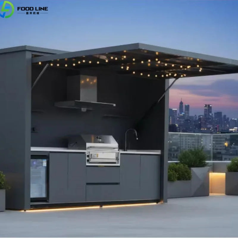Outdoor Kitchen Shed Weatherproof Modular Outdoor Kitchen with Barbecue and Sink for Garden Spaces BBQ Pod Kitchen Customized