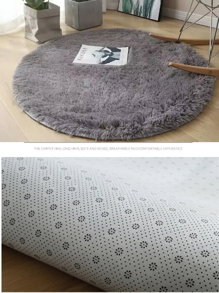 Plush Round Carpet Living Room Decoration Super Soft Bedroom Fluffy White Carpet Non-Slip Blanket Bedside Design Room Play Mat
