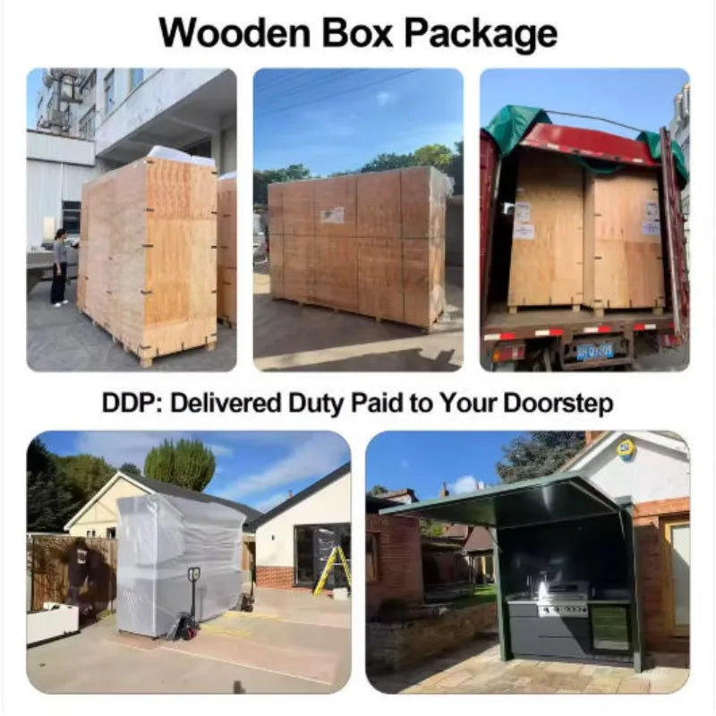 Outdoor Kitchen Shed Weatherproof Modular Outdoor Kitchen with Barbecue and Sink for Garden Spaces BBQ Pod Kitchen Customized