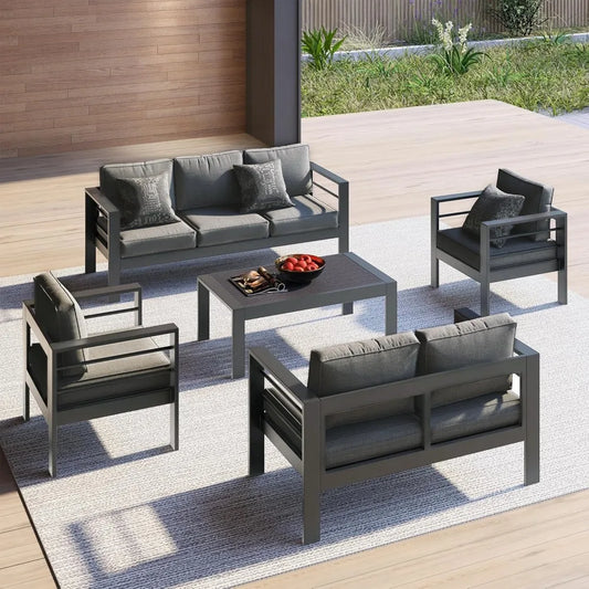 Outdoor Couch Aluminum Patio Furniture Sofa, 3 Seat All-Weather Metal Patio Couch with 5" Thick and Soft Cushion and Wide Arm, O