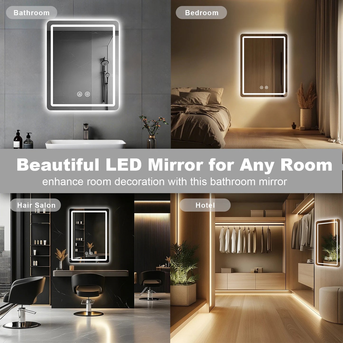 LED Bathroom Mirror Wall Mirror With Lights Stepless Dimmable Lighted Bathroom Mirrors For Wall Rectangle Bathroom Vanity Mirror