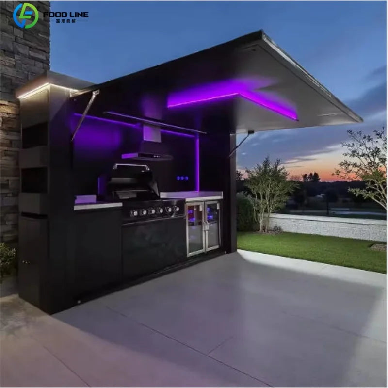 Outdoor Kitchen Shed Weatherproof Modular Outdoor Kitchen with Barbecue and Sink for Garden Spaces BBQ Pod Kitchen Customized