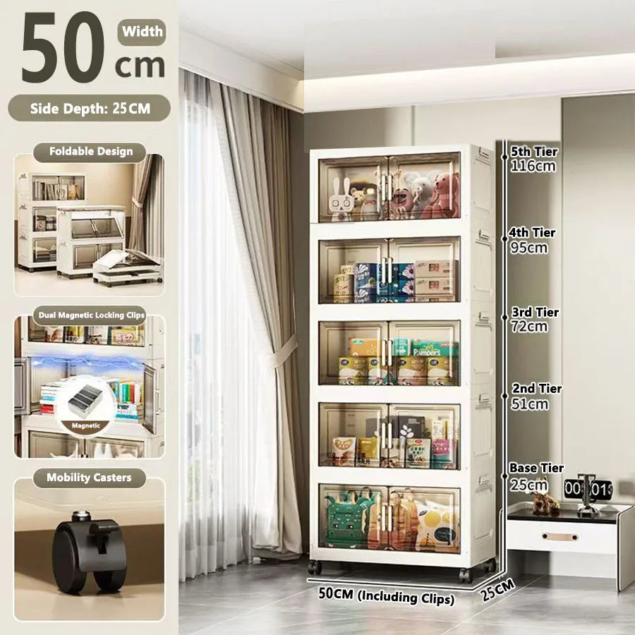 Storage Cabinet Folding Storage Box Home Living Room Toy Cabinet Storage Rack Snack Cabinet Installation-Free Kitchen Storage Cabinet Folding Storage Cabinet Organizer