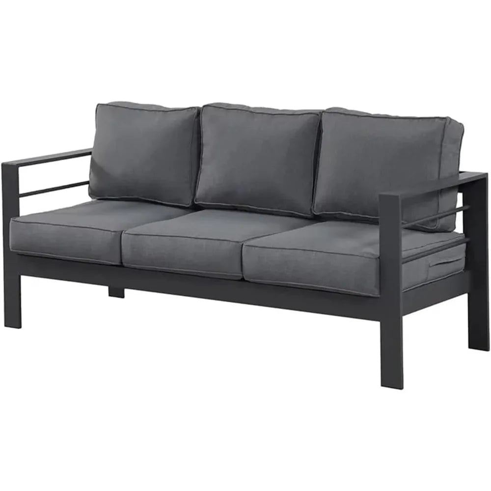Outdoor Couch Aluminum Patio Furniture Sofa, 3 Seat All-Weather Metal Patio Couch with 5" Thick and Soft Cushion and Wide Arm, O