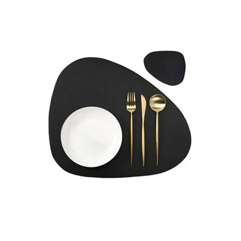 1/4/6sets Cream Placemat and Coaster Set Oil-Proof Waterproof for Kitchen Irregular Shape PU Leather Tables Mats Pad Coffee Shop