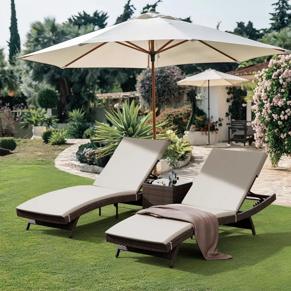 Patio Chaise Lounge Set 3 Pieces with Adjustable Backrest and Removable Cushion, Outdoor Pool Chair for Patio, Customized