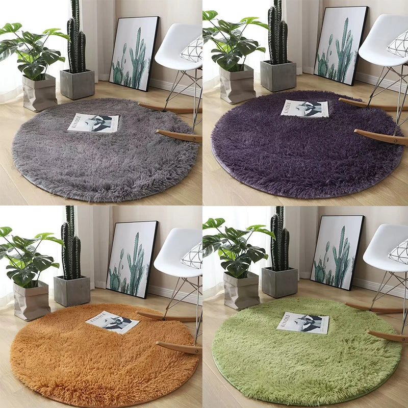 Plush Round Carpet Living Room Decoration Super Soft Bedroom Fluffy White Carpet Non-Slip Blanket Bedside Design Room Play Mat
